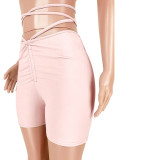 Sexy solid color pleated pleated strap casual sports pants GL6377