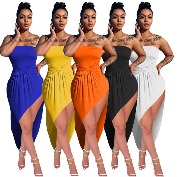 Fashion sexy tube top loose solid color dress GH041