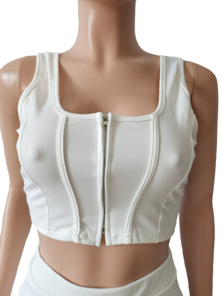 Pure color sports leisure vest sports pleated skirt two-piece suit CM2129
