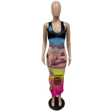 Fashionable sexy hole dress with dollar print GH038
