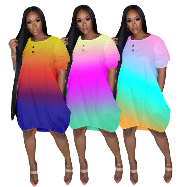 Gradient dress bubble skirt plus size big T-shirt lantern skirt GH031