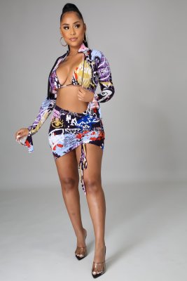 Fashion personality printing four-piece set LS6442