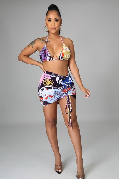 Fashion personality printing four-piece set LS6442
