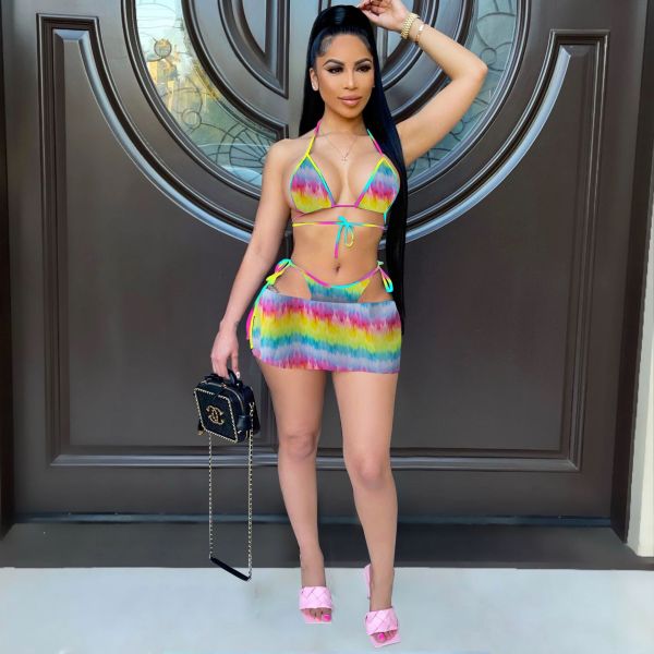 Rainbow tie-dye three-piece swimsuit GH028