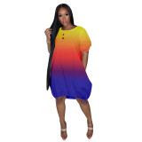 Gradient dress bubble skirt plus size big T-shirt lantern skirt GH031