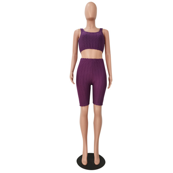 Fashion bubble jacquard pineapple cloth yoga sports and leisure suit CM2125
