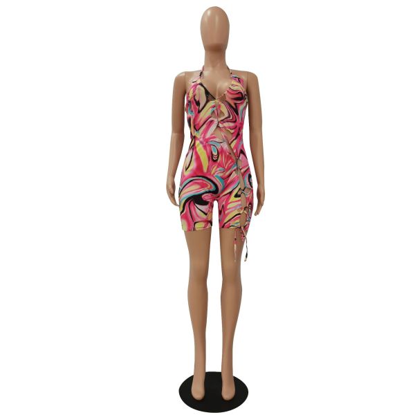 Tie-dye cutout digital print jumpsuit CM2131