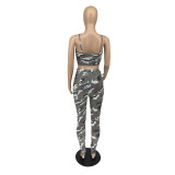 Camouflage printed camisole two-piece casual suit FM2017