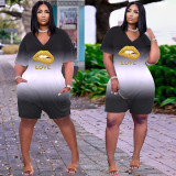 Plus size womens wear gradient lips LOVE jumpsuit GH025