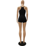 Casual solid color pit strip camisole top shorts two-piece suit CM2121