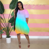 Gradient dress bubble skirt plus size big T-shirt lantern skirt GH031