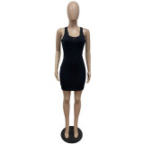 Camisole deep V-neck dress, pit striped cloth, slim sexy short skirt GH047