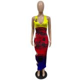 Fashionable sexy hole dress with dollar print GH038