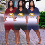 Plus size womens wear gradient lips LOVE jumpsuit GH025