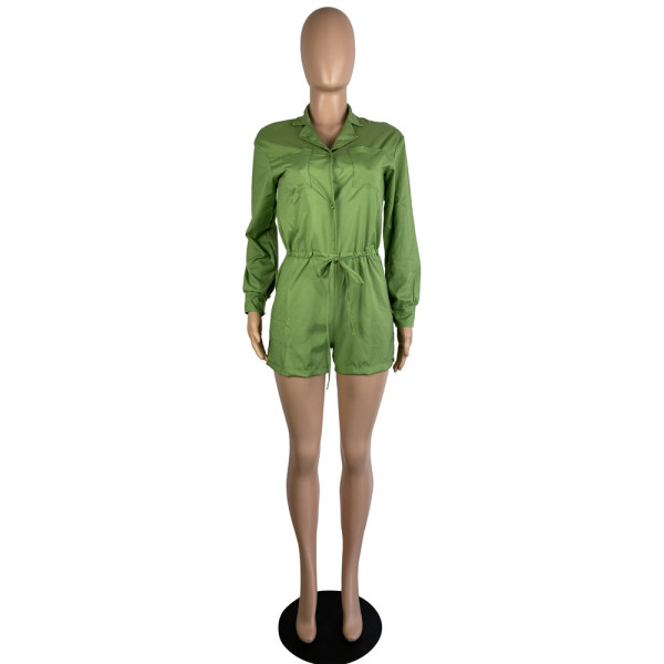 Fashion casual long-sleeved sun protection jumpsuit waist tie LS6445