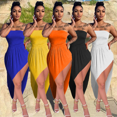 Fashion sexy tube top loose solid color dress GH041