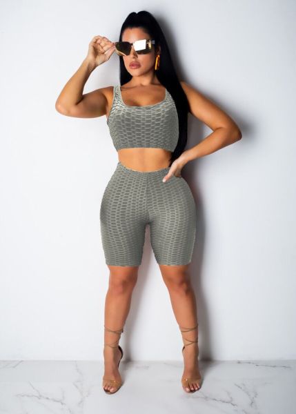 Fashion bubble jacquard pineapple cloth yoga sports and leisure suit CM2125