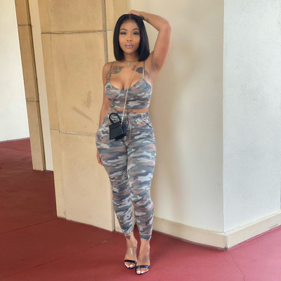 Camouflage printed camisole two-piece casual suit FM2017