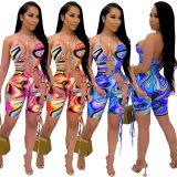 Tie-dye cutout digital print jumpsuit CM2131