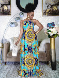 Fashionable Womens digital printing sexy halter neck big swing dress Womens dress CM2123