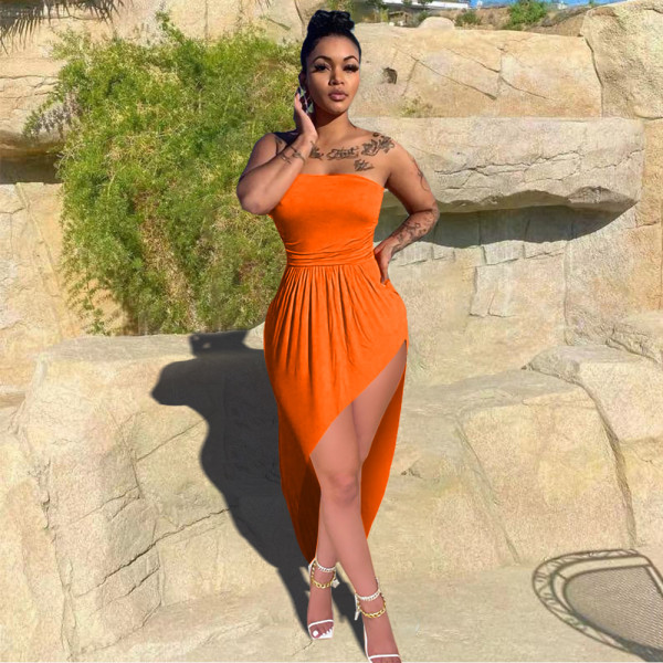 Fashion sexy tube top loose solid color dress GH041