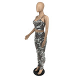 Camouflage printed camisole two-piece casual suit FM2017