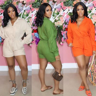 Fashion casual long-sleeved sun protection jumpsuit waist tie LS6445