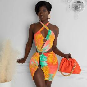 Swimsuit colorful print dress D8448