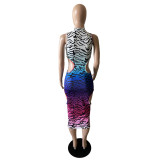 Fashion sexy gradient leopard print hole dress GH029