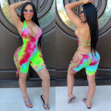 Halter neck tie-dye print cutout jumpsuit CM727