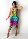 Fashion sexy gradient leopard print hole dress GH029