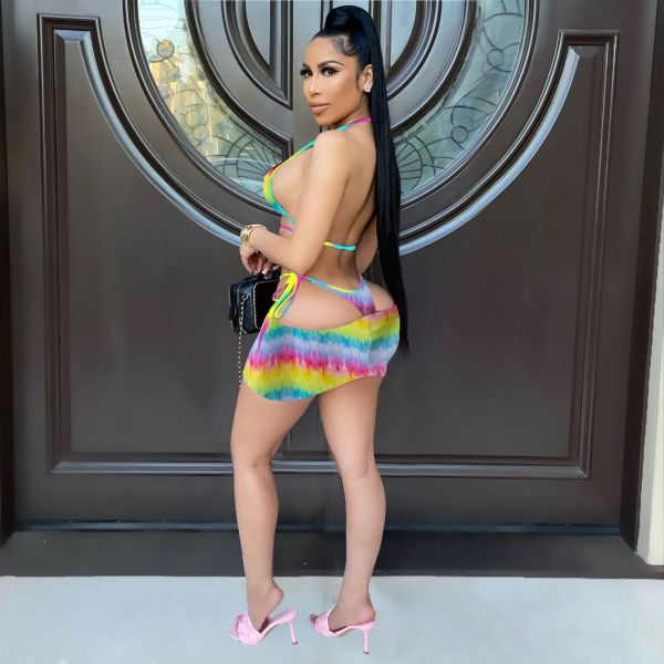 Rainbow tie-dye three-piece swimsuit GH028