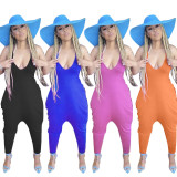 Loose solid color suspenders casual baggy pants jumpsuit CM2136