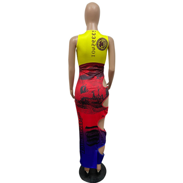Fashionable sexy hole dress with dollar print GH038