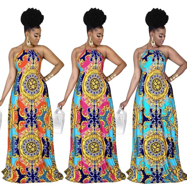 Fashionable Womens digital printing sexy halter neck big swing dress Womens dress CM2123