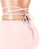 Sexy solid color pleated pleated strap casual sports pants GL6377