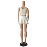Pure color sports leisure vest sports pleated skirt two-piece suit CM2129