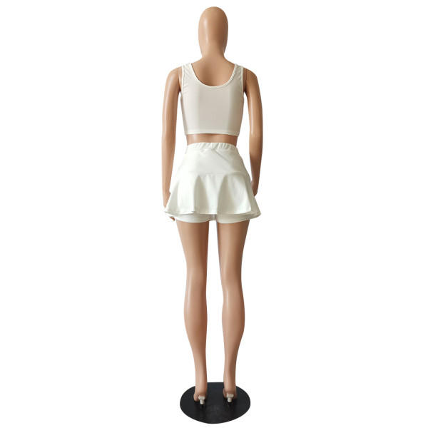 Pure color sports leisure vest sports pleated skirt two-piece suit CM2129