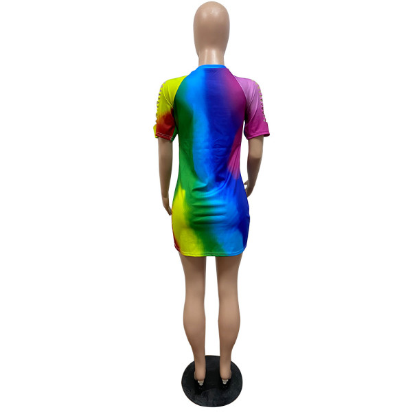 Fashion sexy burnt flower rainbow lip print gradient dress GH030
