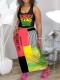 Color letter print top + picture print long skirt 2-piece set J1175