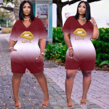 Plus size womens wear gradient lips LOVE jumpsuit GH025