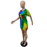 Fashion sexy burnt flower rainbow lip print gradient dress GH030