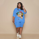 Plus size womens fashion positioning printing suit casual two-piece suit GH044