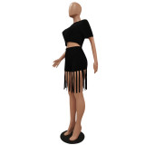 Summer solid color tassel slim sports and leisure suit CM2132