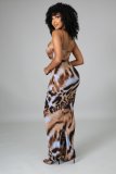 Sexy Slim Sling Snow Leopard Print Dress LS6448