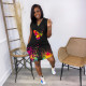 Fashion casual splash ink lips butterfly print dress GH050