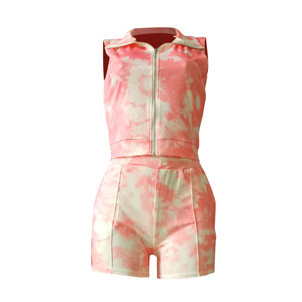 Printed tie-dye cardigan sexy nightclub wear casual sports suit CM2127