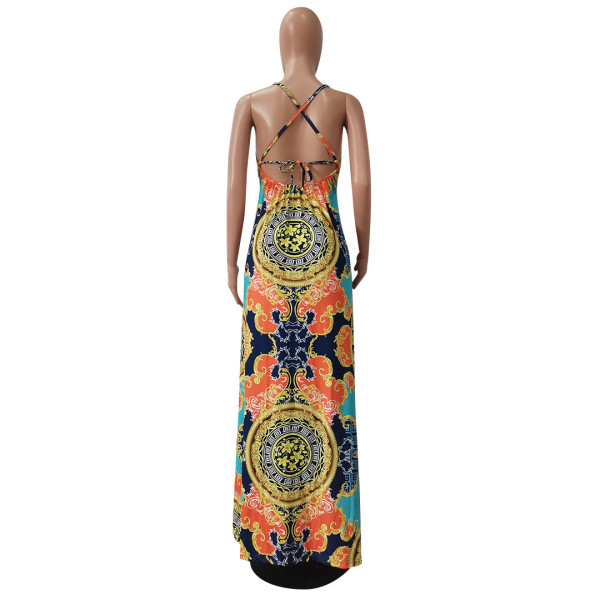 Fashionable Womens digital printing sexy halter neck big swing dress Womens dress CM2123
