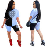 Fashion sequin stitching short-sleeved casual suit CM747