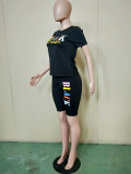 Two-piece short-sleeved suit with solid color letter printing B9224
